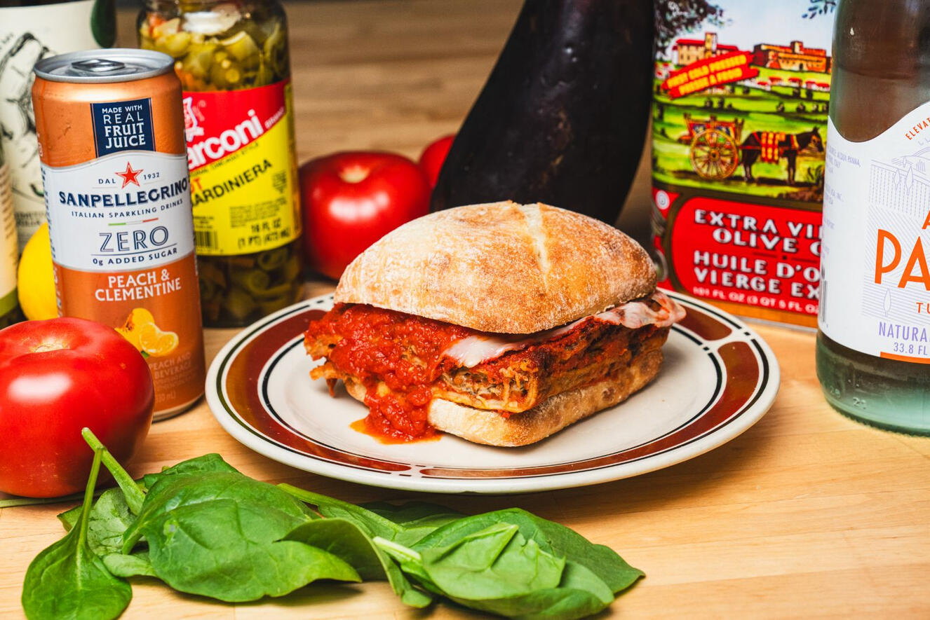 Panino, Eggplant Parm, Italian food