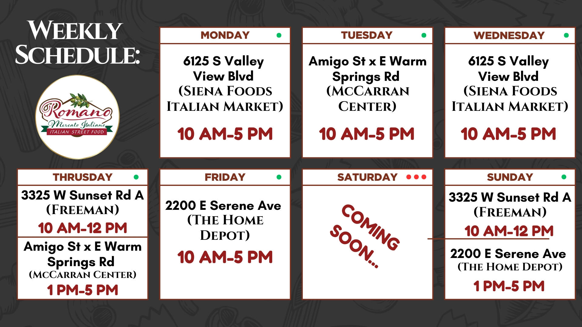 Romano Italian Street Food Schedule Romano Italian Street food Schedule